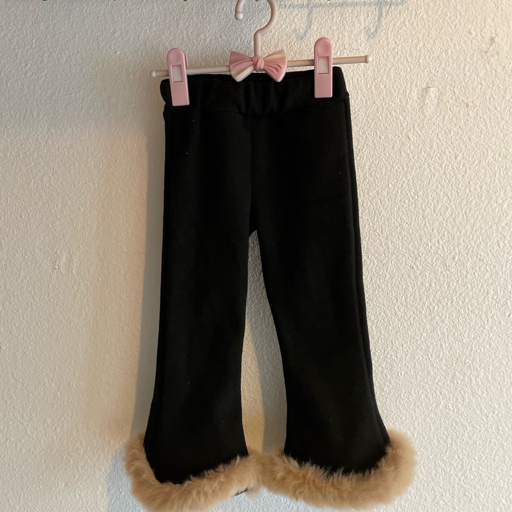 Black Fleece Kids Bottoms with Fur Trim